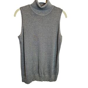 NWOT‎ Joseph A. Silver Metallic Sleeveless Turtleneck Sweater L